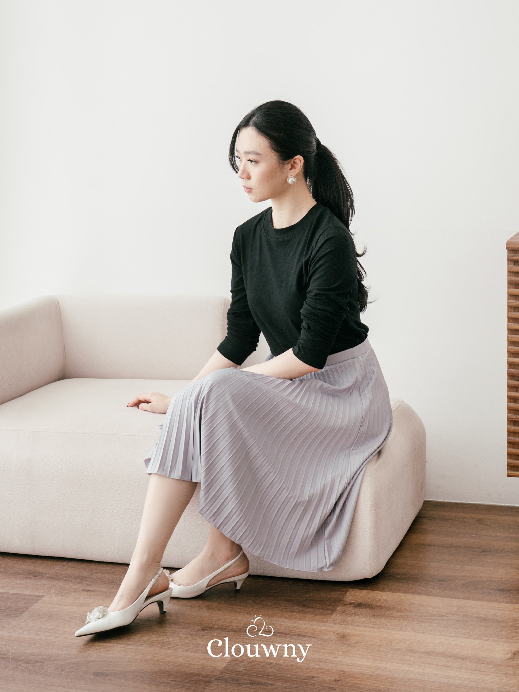 Vamos Midi Pleats Skirt - Light Grey